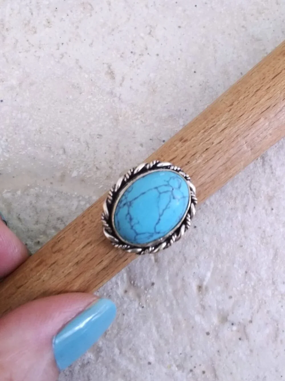 Sz 7 ~ Deep Aqua Turquoise Howlite Ring - Boho Southwestern Beachy Casual